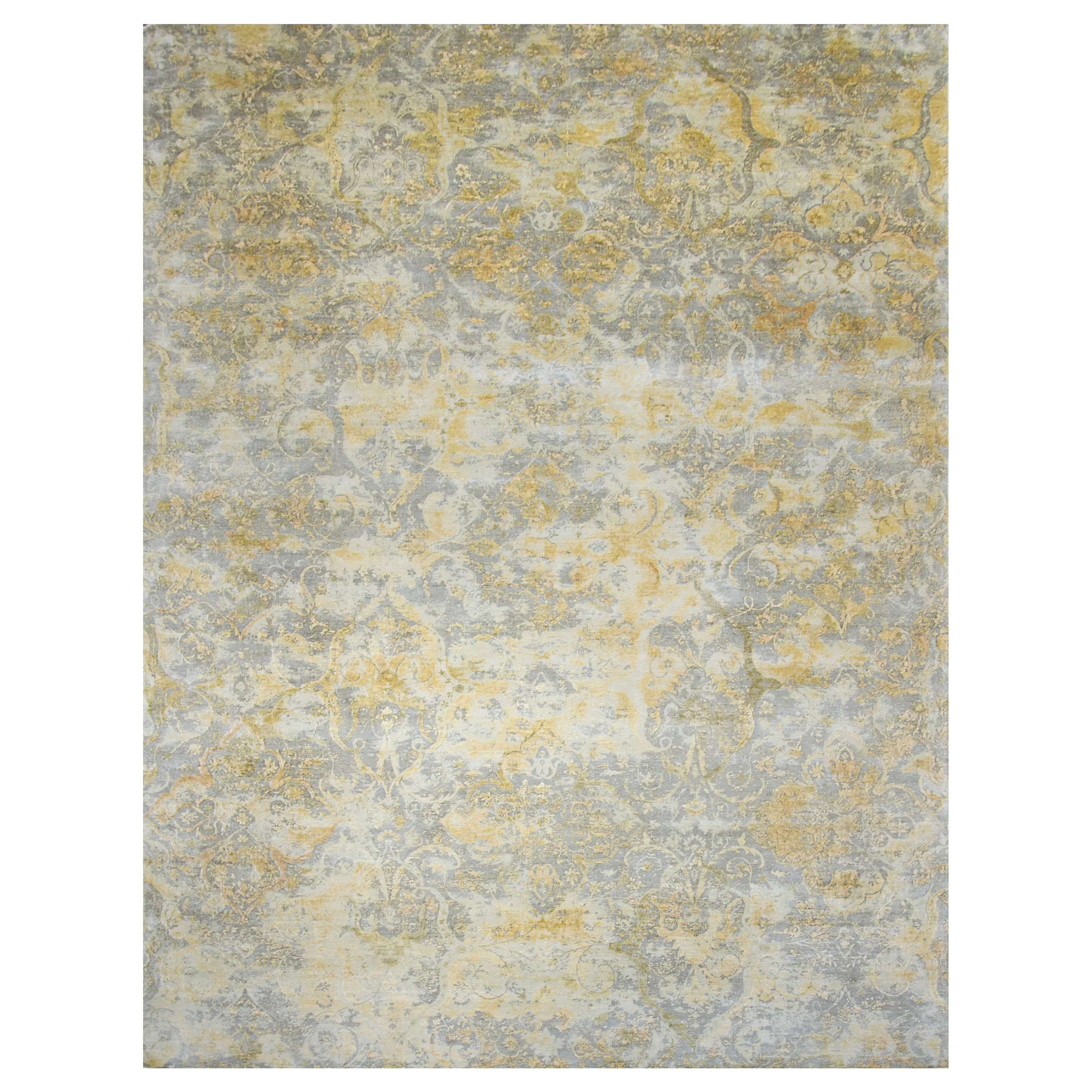 Grey Gold Traditional Silk Rug - 9' x 12'9"