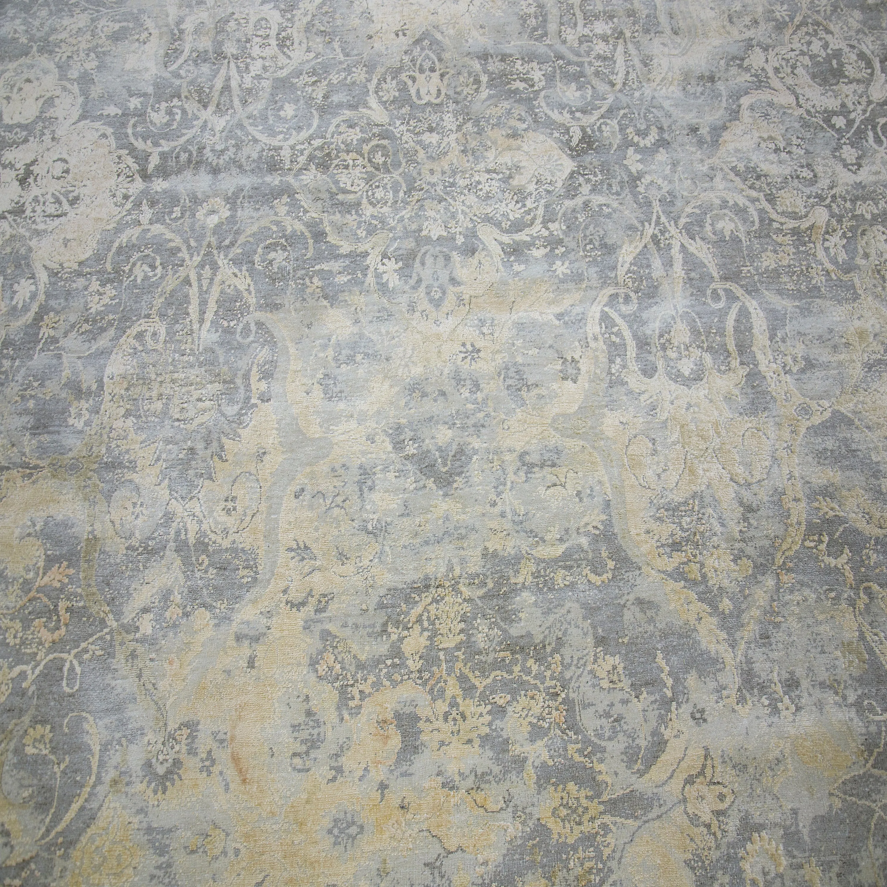 Grey Gold Traditional Silk Rug - 9' x 12'9"