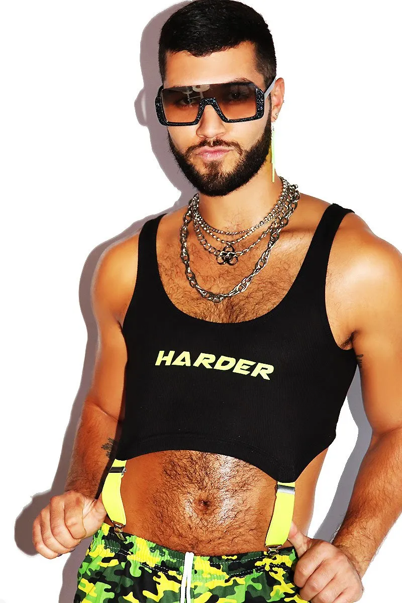 Harder Garter Rib Knit Crop Racerback Tank- Black