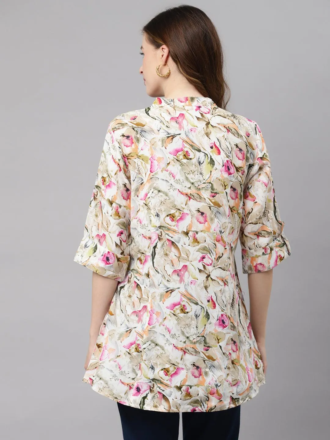 Jashvi Multi Floral Rayon Shirt Style A-Line Top