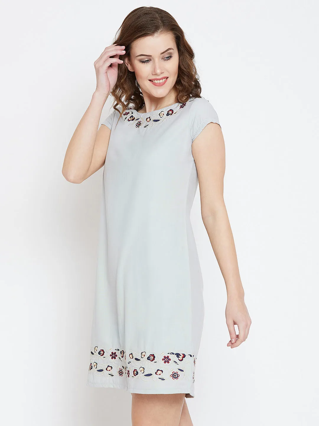 JUMP USA Women Grey Embroidered Sheath Dress