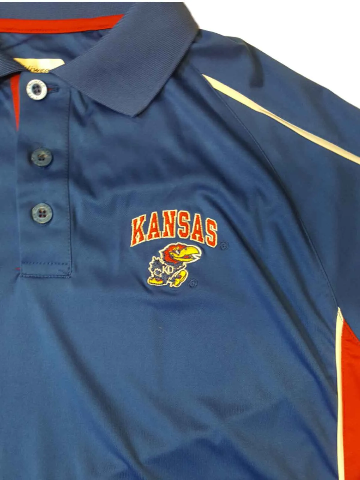 Kansas Jayhawks Chiliwear Blue SS Performance 3 Button Golf Polo T-Shirt (L)