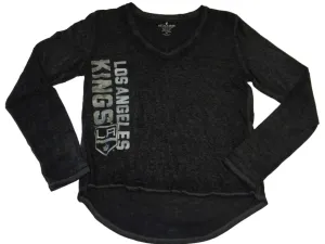 LA Kings SAAG WOMENS Black Burnout Long Sleeve Ultra Soft V-Neck T-Shirt (M)