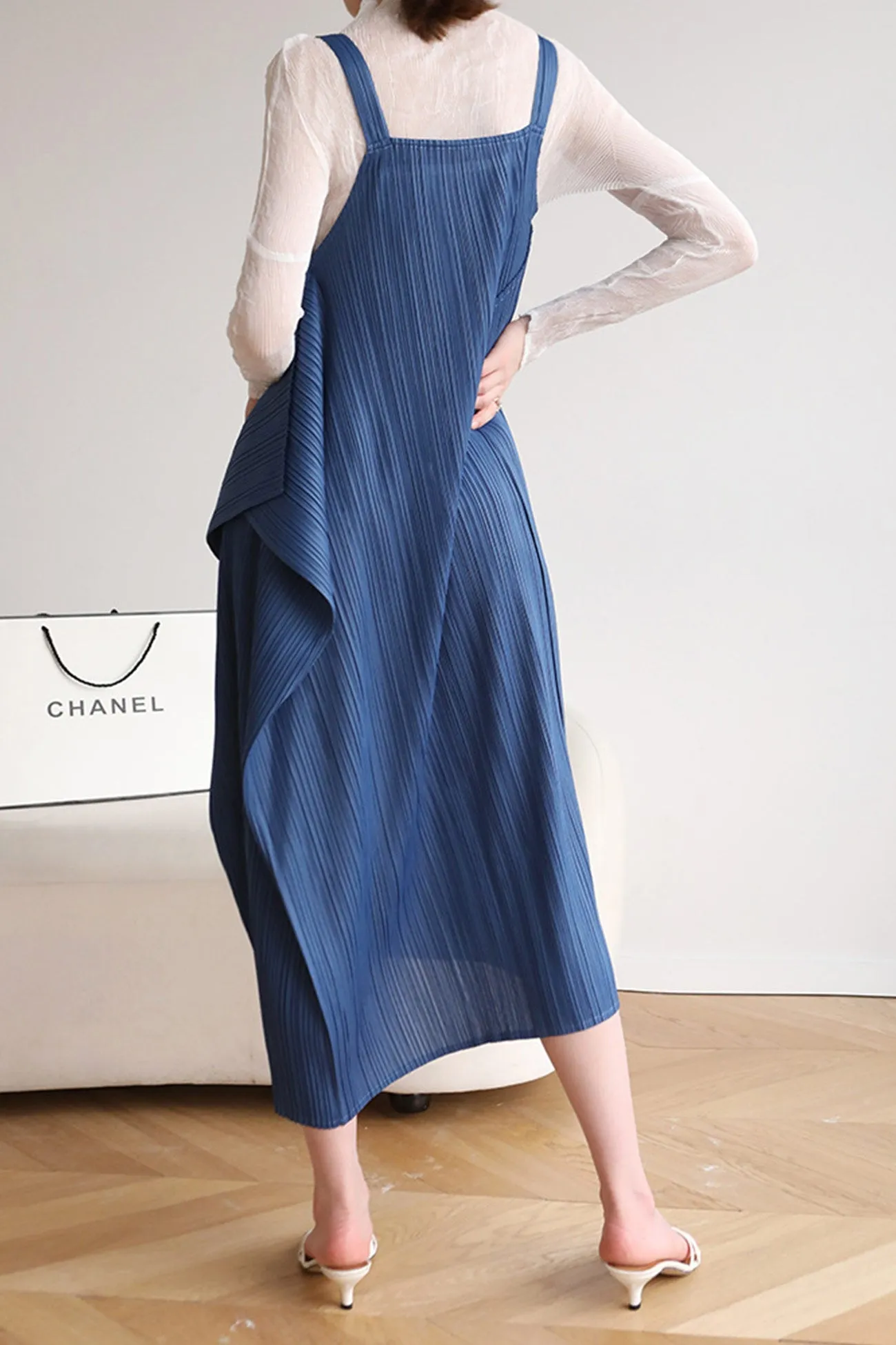 Loose Irregular Pleated Overall Dress