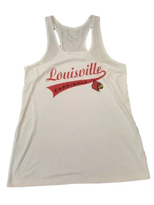 Louisville Cardinals WOMEN'S White Rhinestone Ultra Soft Racerback Tank Top (M)