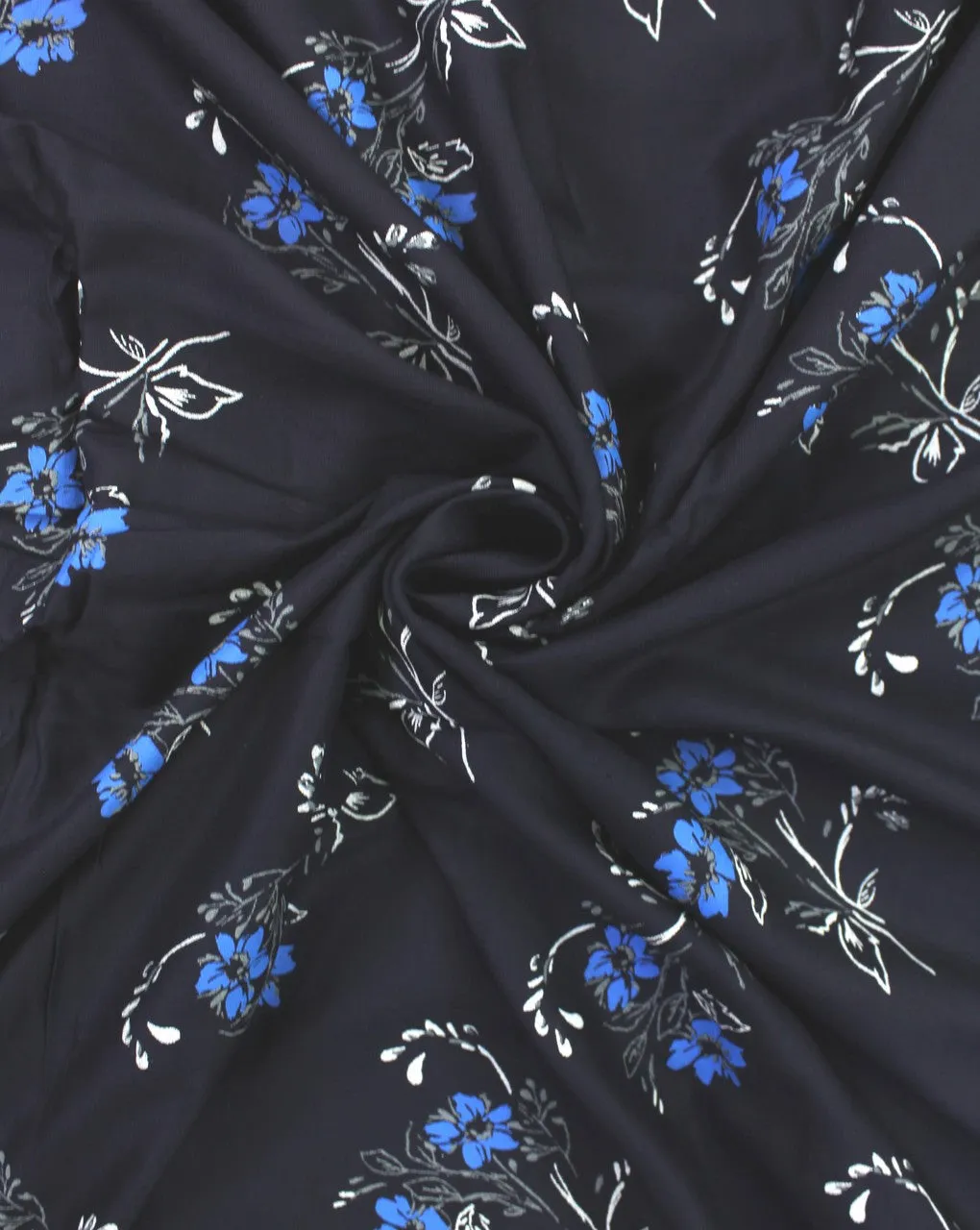 Navy Blue And Multicolor Floral Design Rayon Fabric