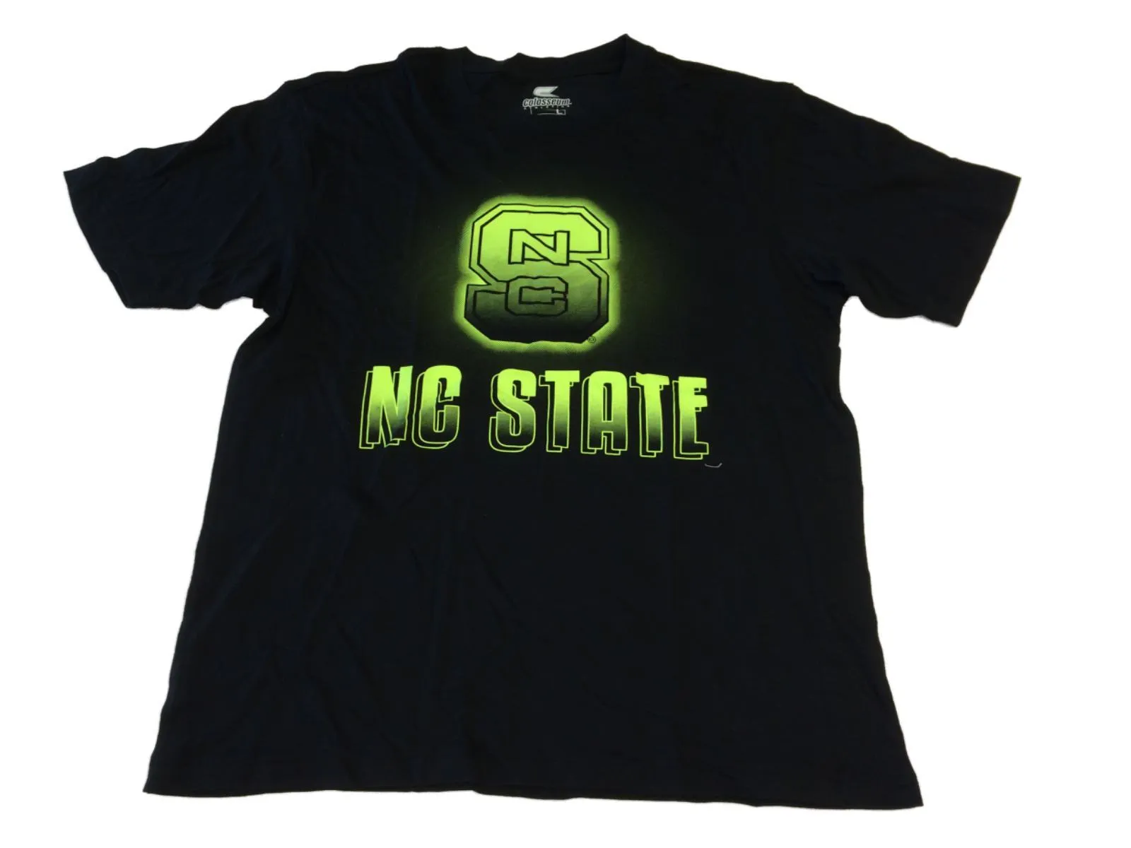 NC State Wolfpack Colosseum Black with Neon Logo SS Crew Neck T-Shirt (L)