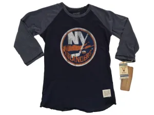 New York Islanders Retro Brand WOMEN Navy Contrast 3/4 Sleeve T-Shirt