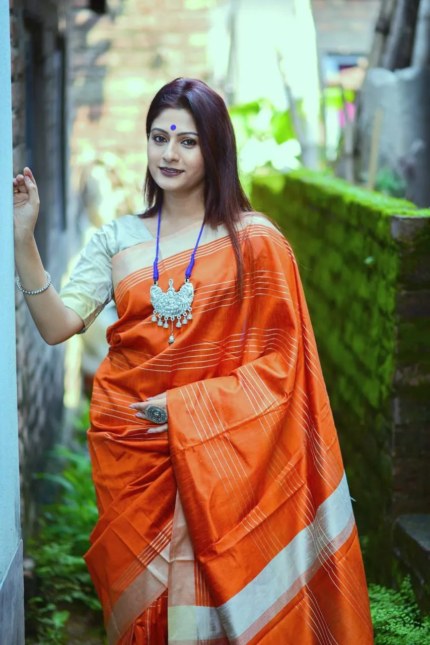 Orange Banglori Raw Silk Saree