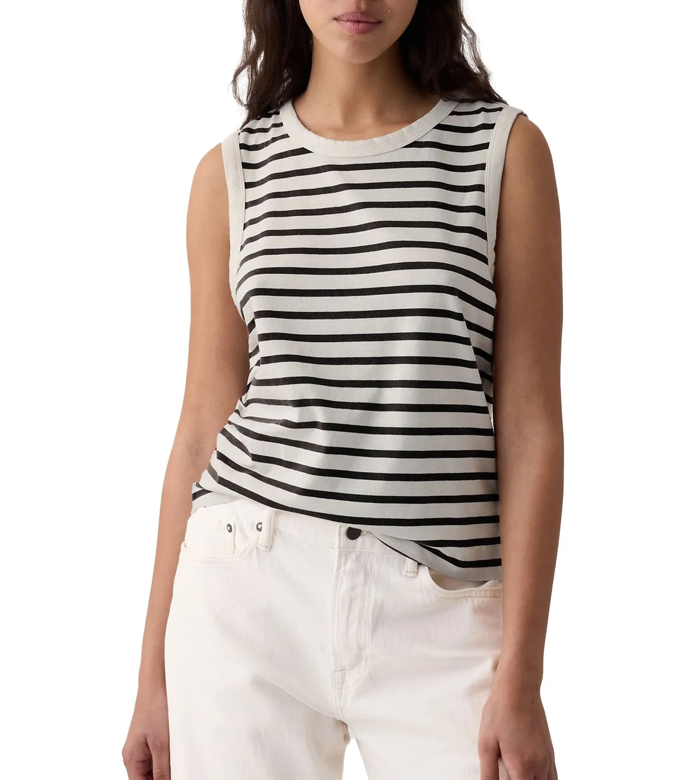 Organic Cotton Vintage Tank Top White Black Stripe