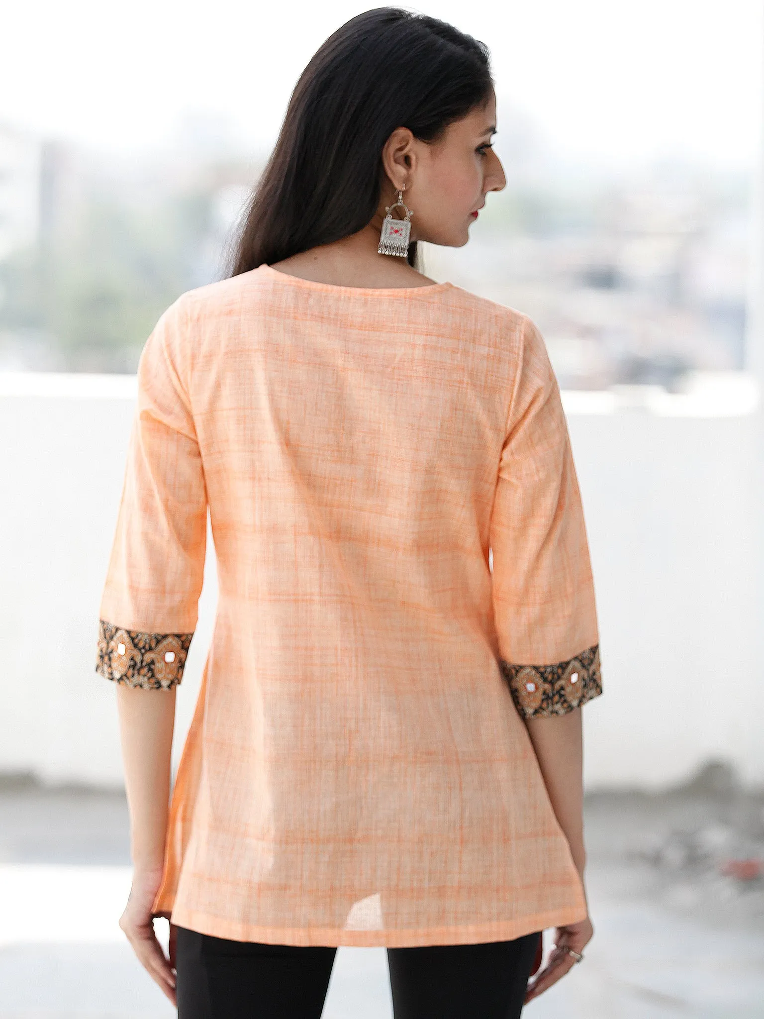 Peach Embroidred Hand Block Printed South Cotton Top  - T64FXXX