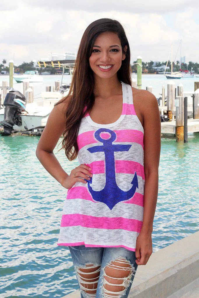 Pink and Blue Anchor Tank Top