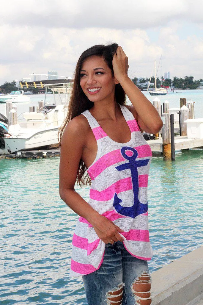 Pink and Blue Anchor Tank Top