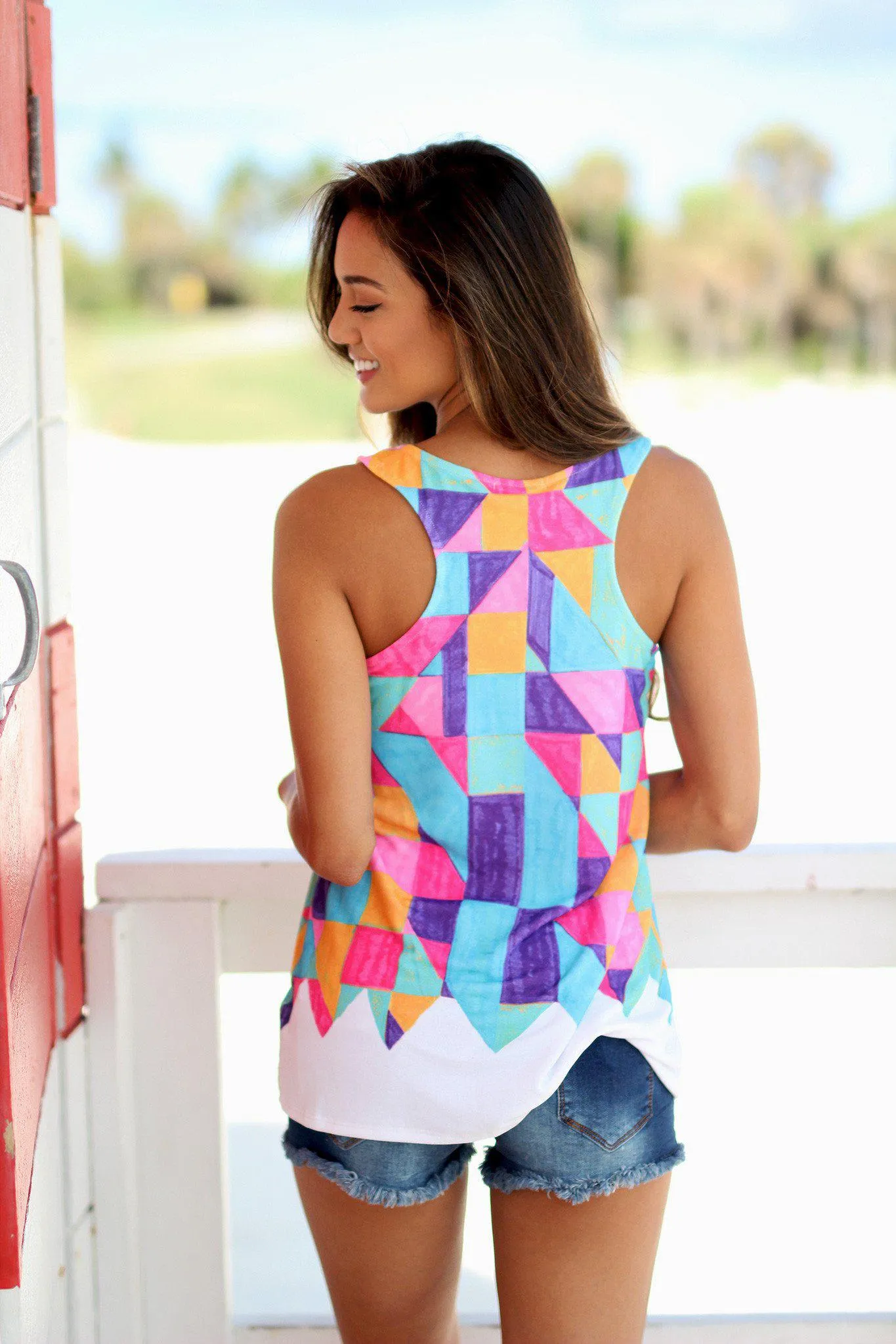 Pink Geometric Tank Top