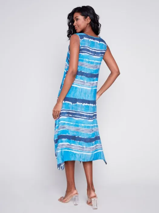 Printed Midi Dress with Slits and Pockets