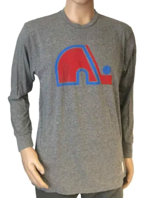 Quebec Nordiques Retro Brand Gray Triblend Vintage Logo Long Sleeve T-Shirt