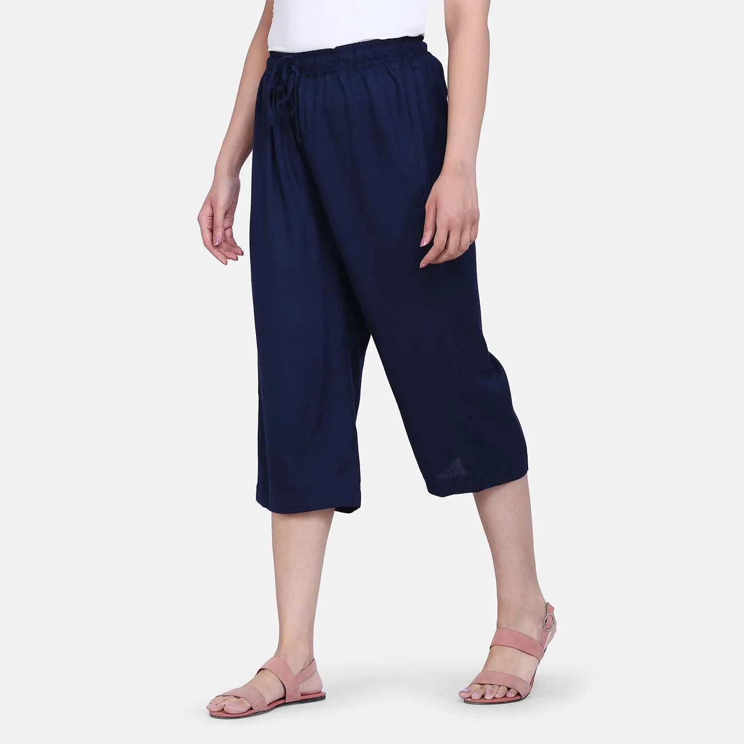 Relaxed Fit Navy Blue Rayon Culottes