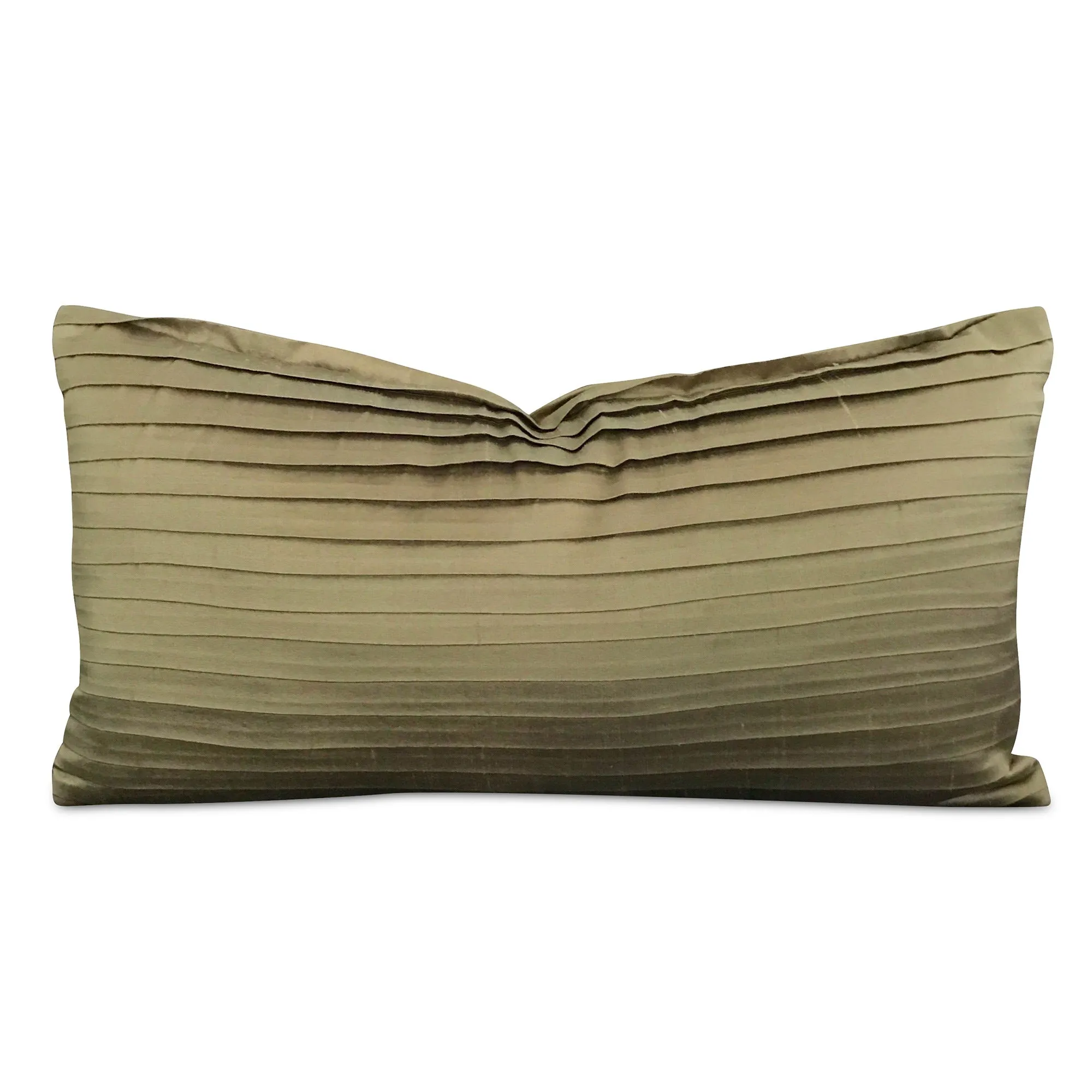 Sage Green Shantung Silk Pleated Rectangular Lumbar Pillow Cover 10x18