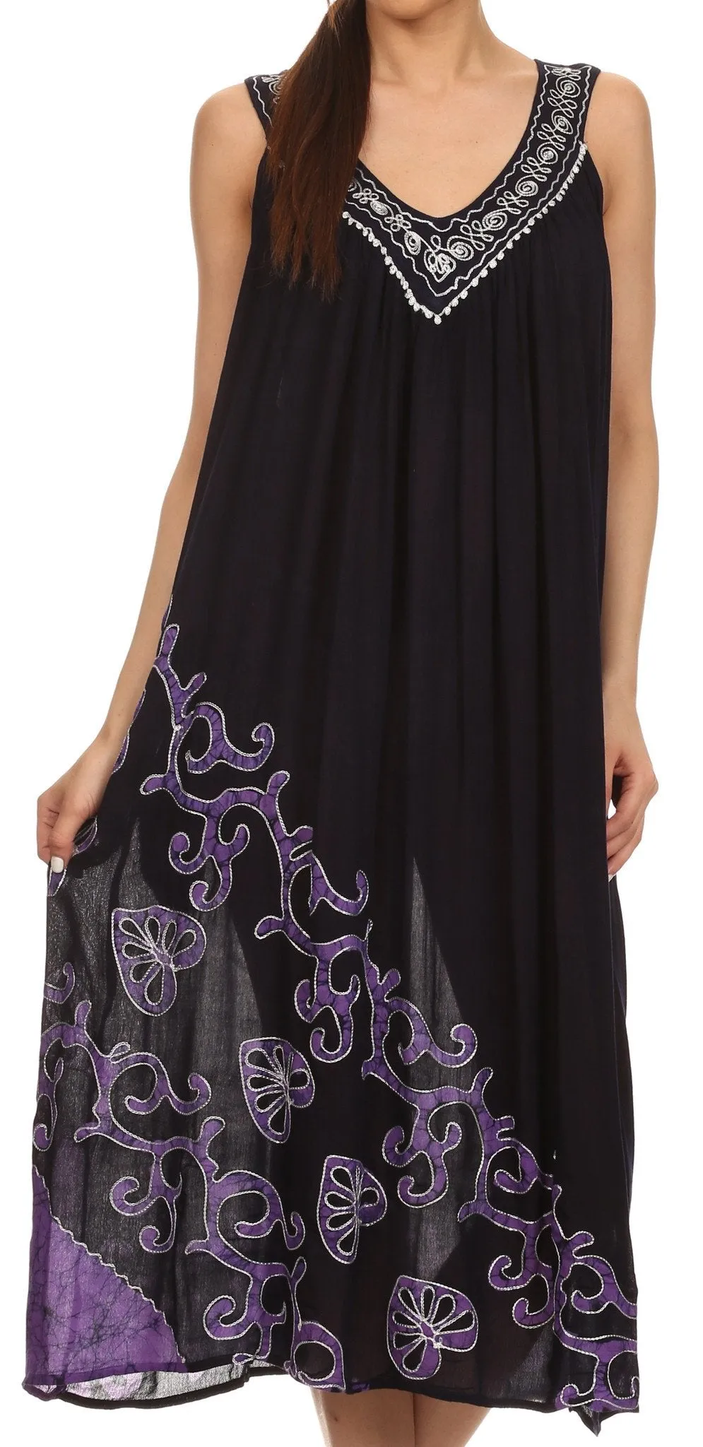 Sakkas Addilyn Embroidered Tank Top Split Neck Dress / Cover Up