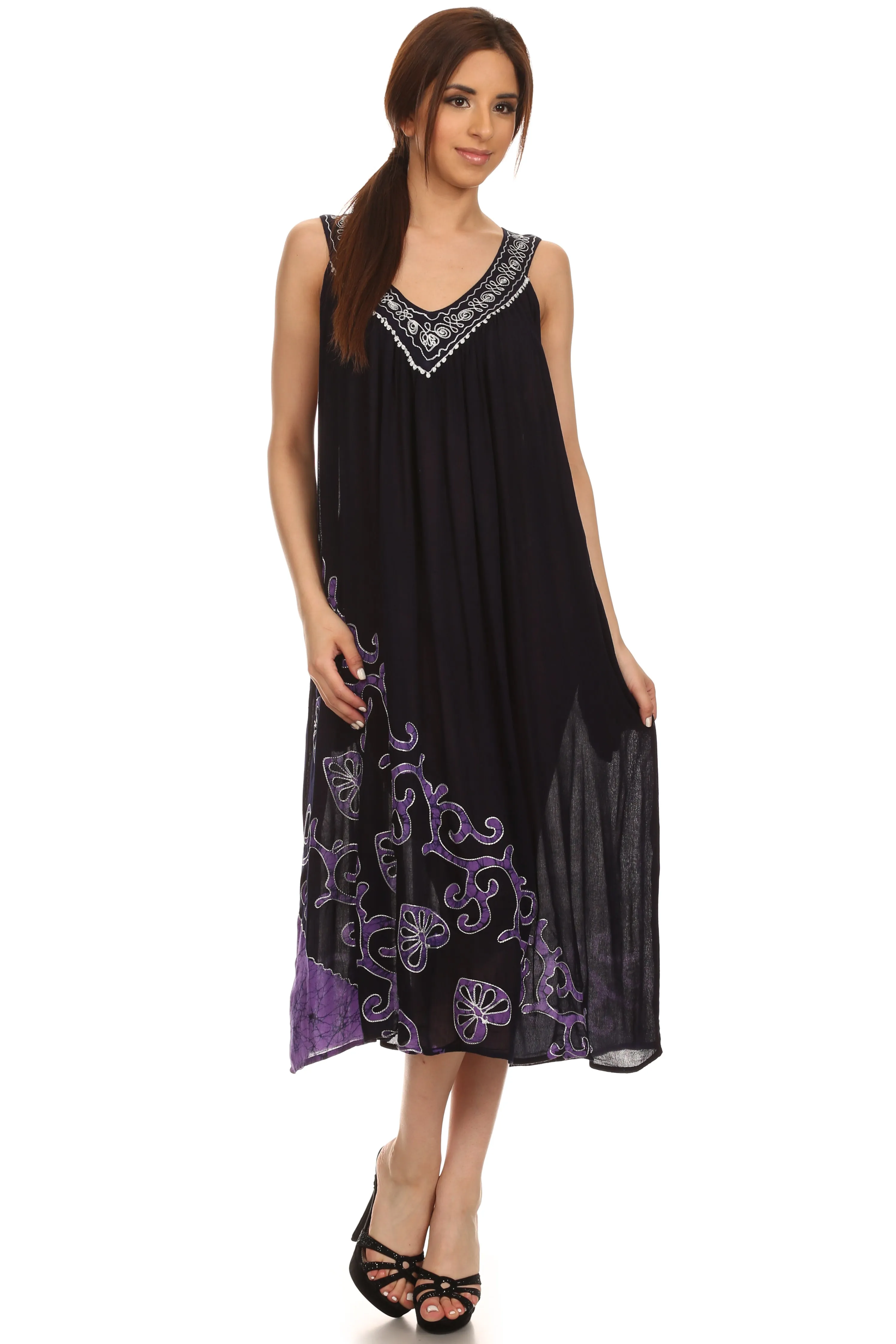 Sakkas Addilyn Embroidered Tank Top Split Neck Dress / Cover Up