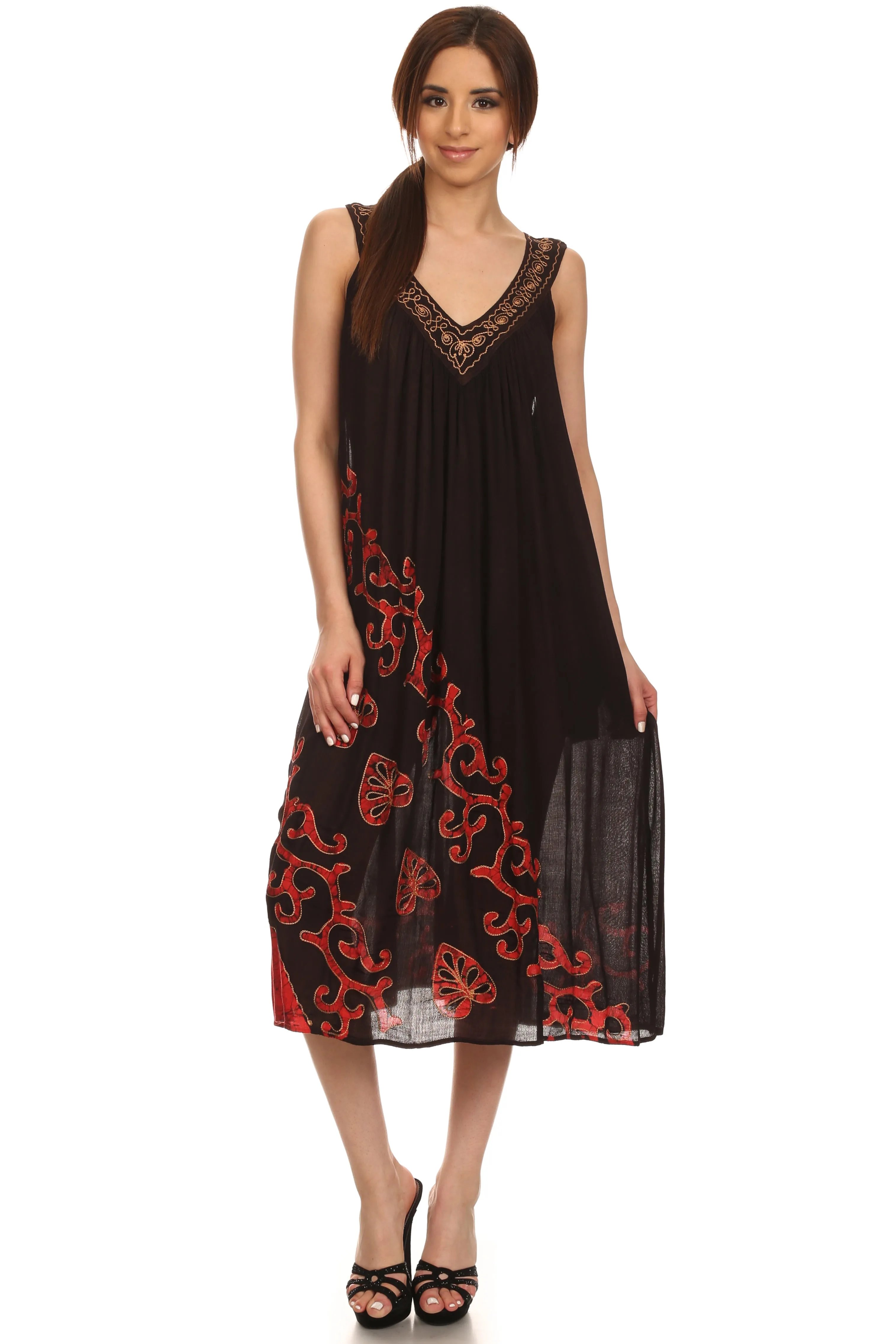 Sakkas Addilyn Embroidered Tank Top Split Neck Dress / Cover Up