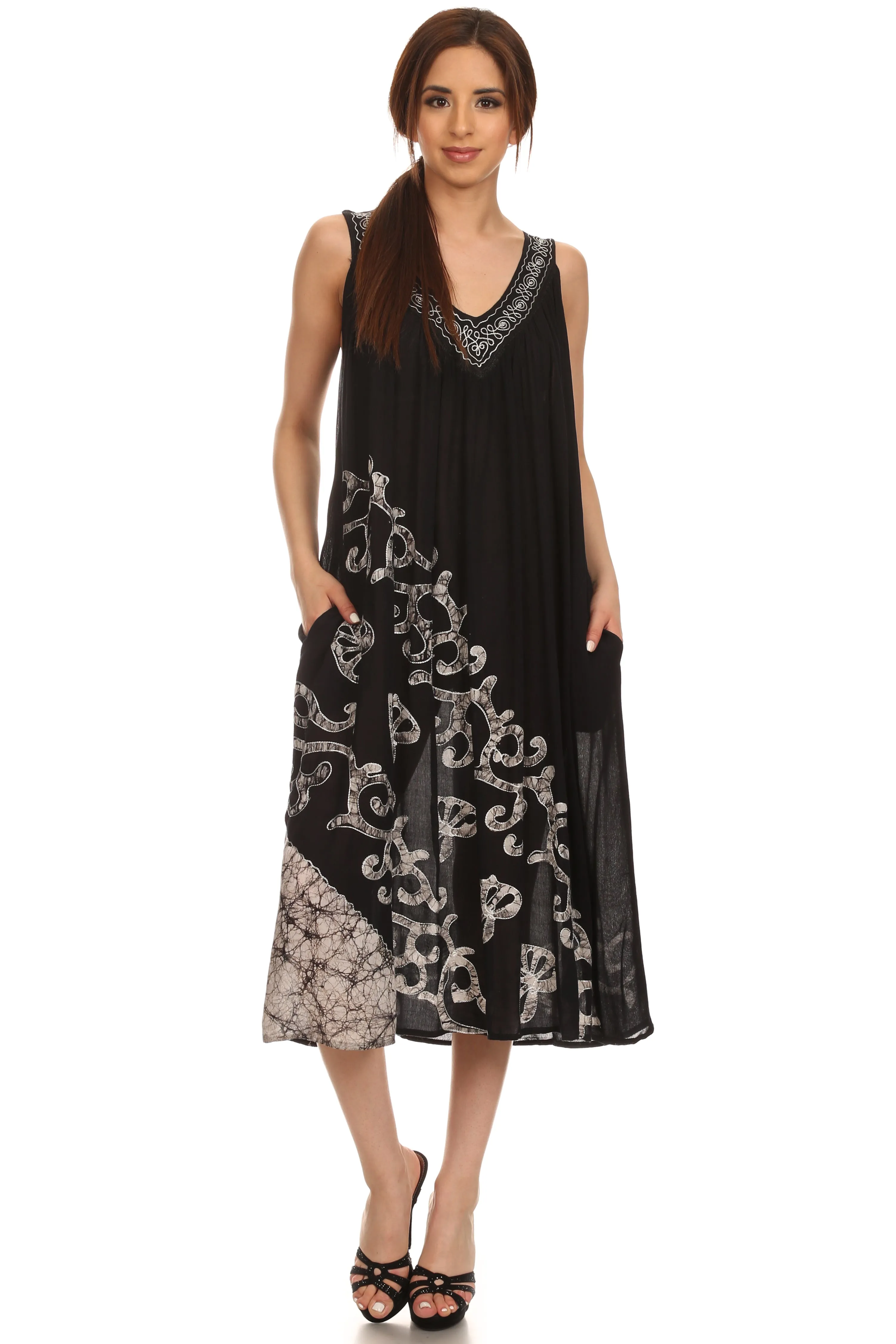 Sakkas Addilyn Embroidered Tank Top Split Neck Dress / Cover Up