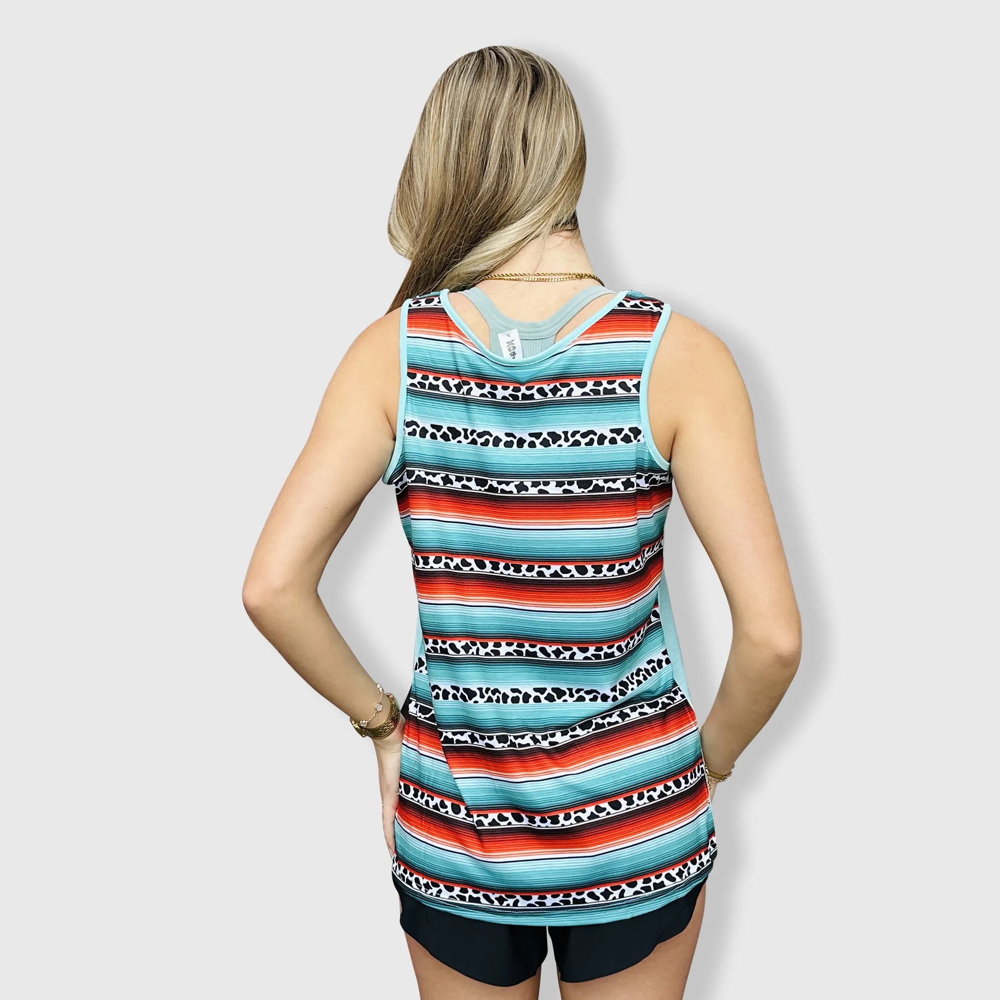 Serape Cheetah Aqua Polyester Tank Top