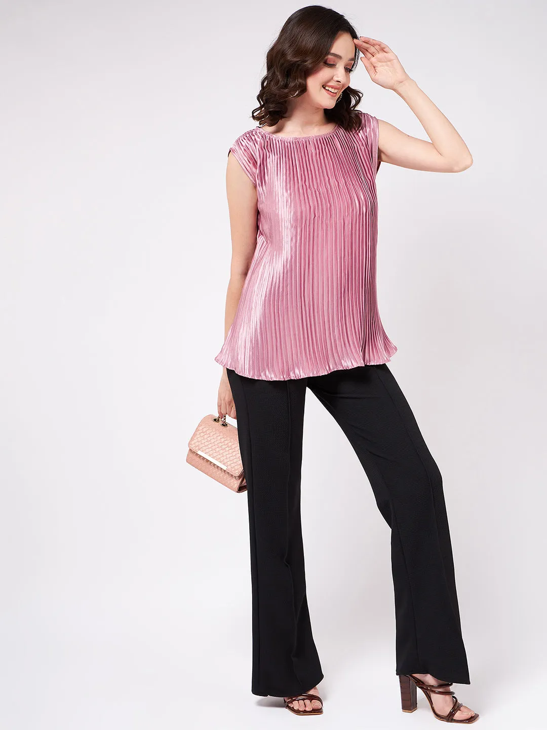 Solid Pleated Sleeveless Top