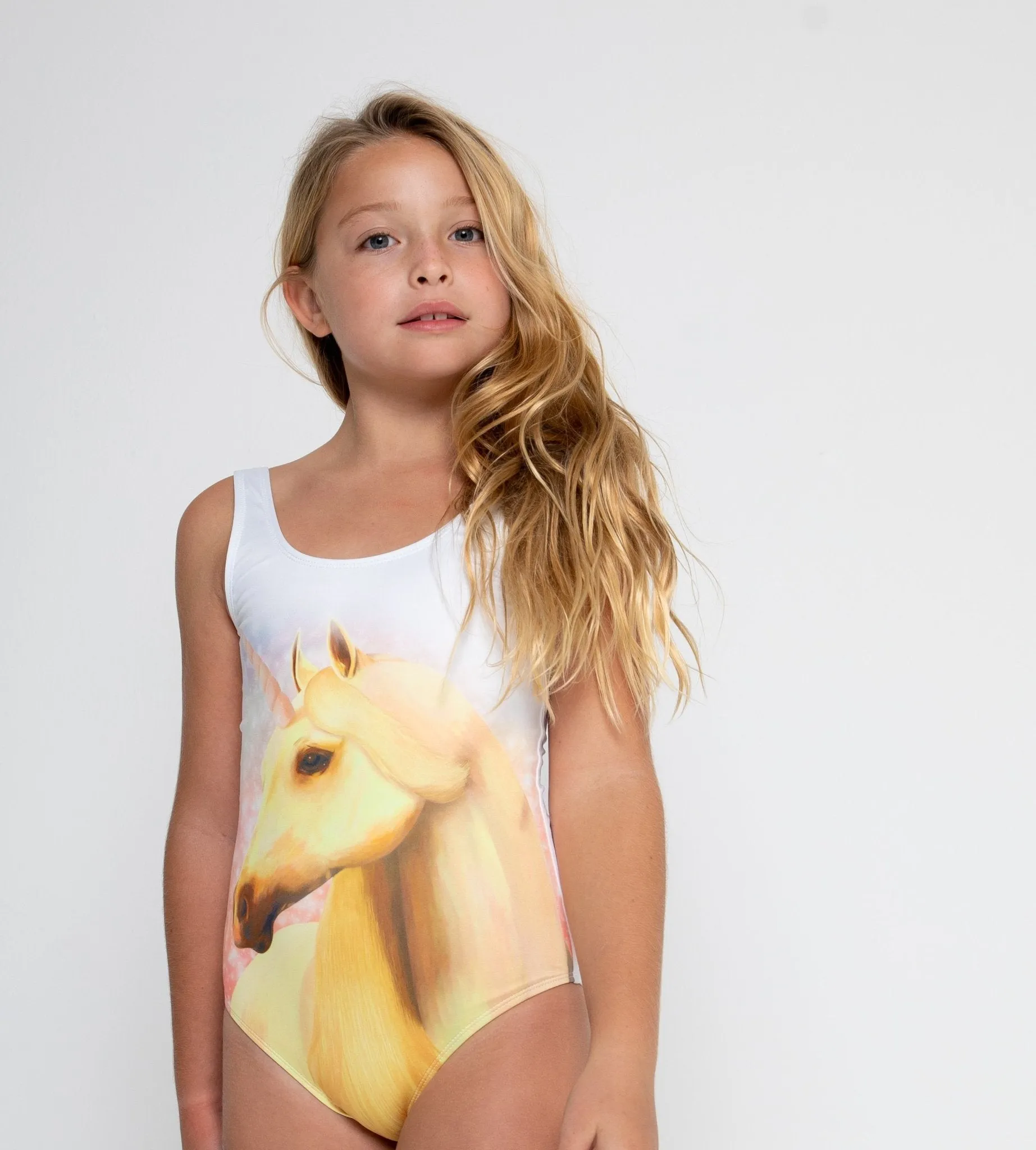 Stella Cove Girls Unicorn Tank Swimsuit With Pink Petals