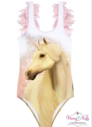 Stella Cove Girls Unicorn Tank Swimsuit With Pink Petals