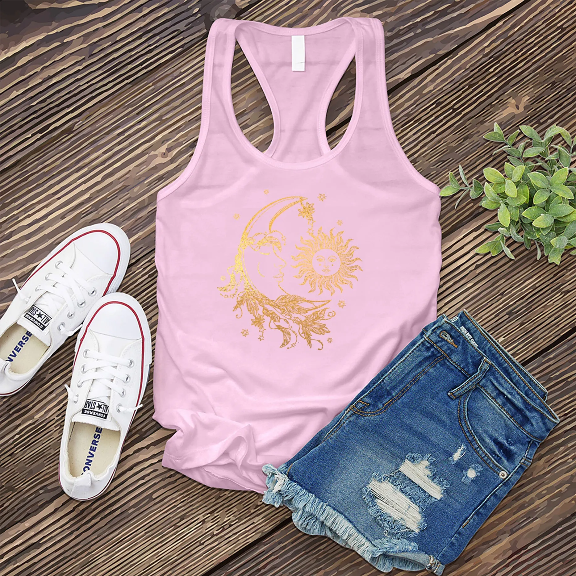 Sun And Moon Floral Star Women's Tank Top