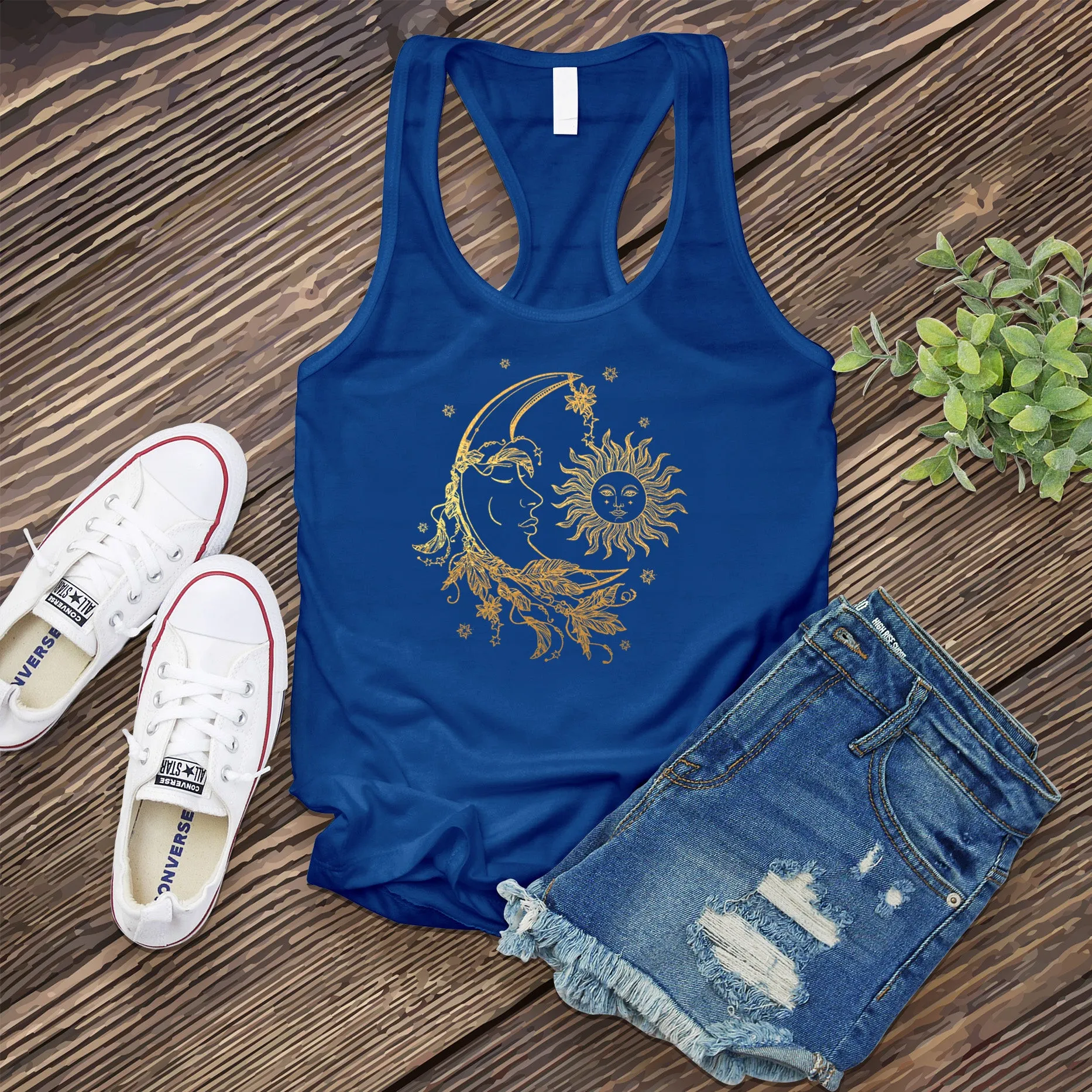 Sun And Moon Floral Star Women's Tank Top