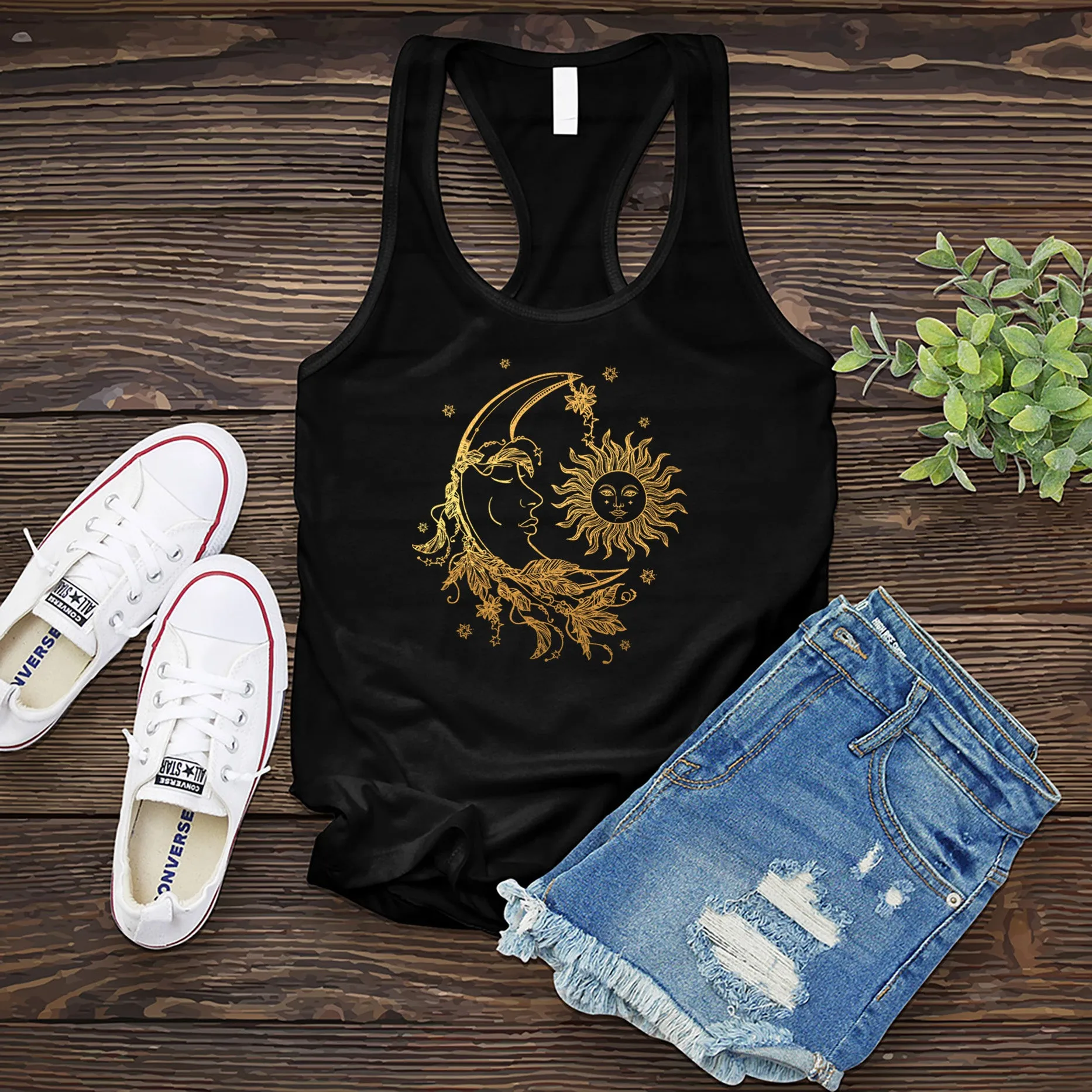 Sun And Moon Floral Star Women's Tank Top