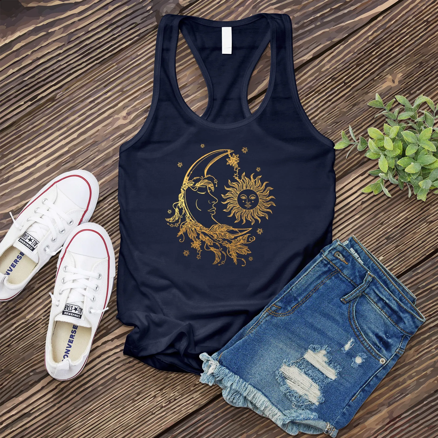 Sun And Moon Floral Star Women's Tank Top