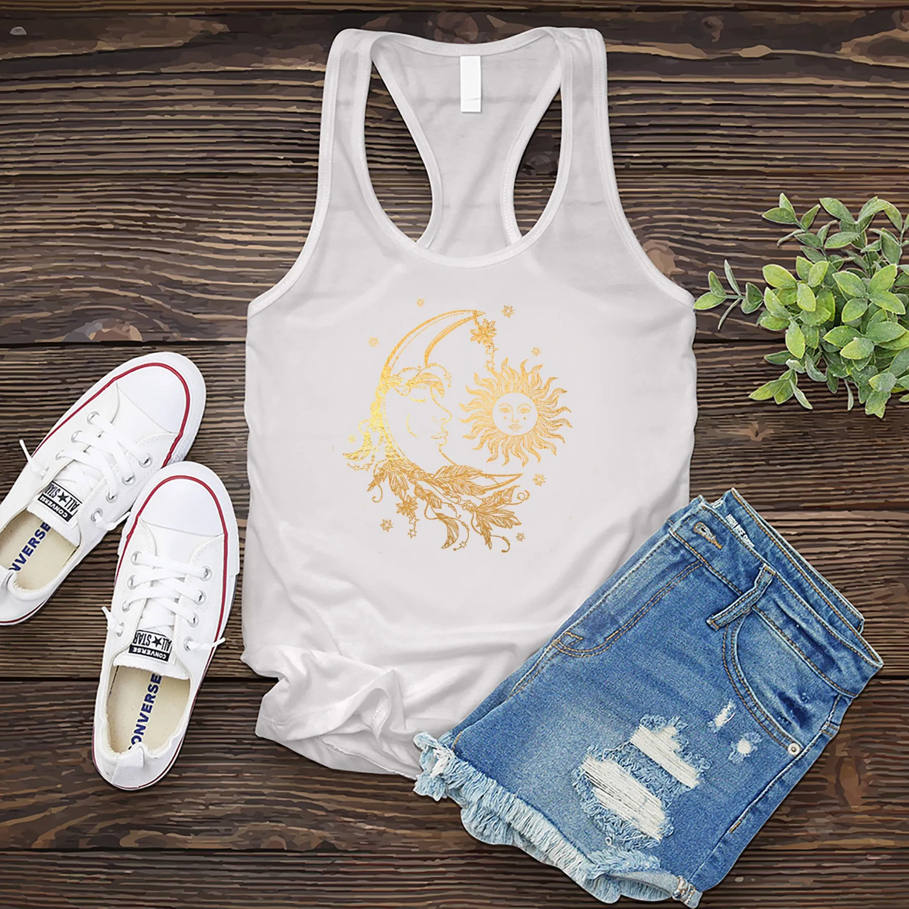 Sun And Moon Floral Star Women's Tank Top