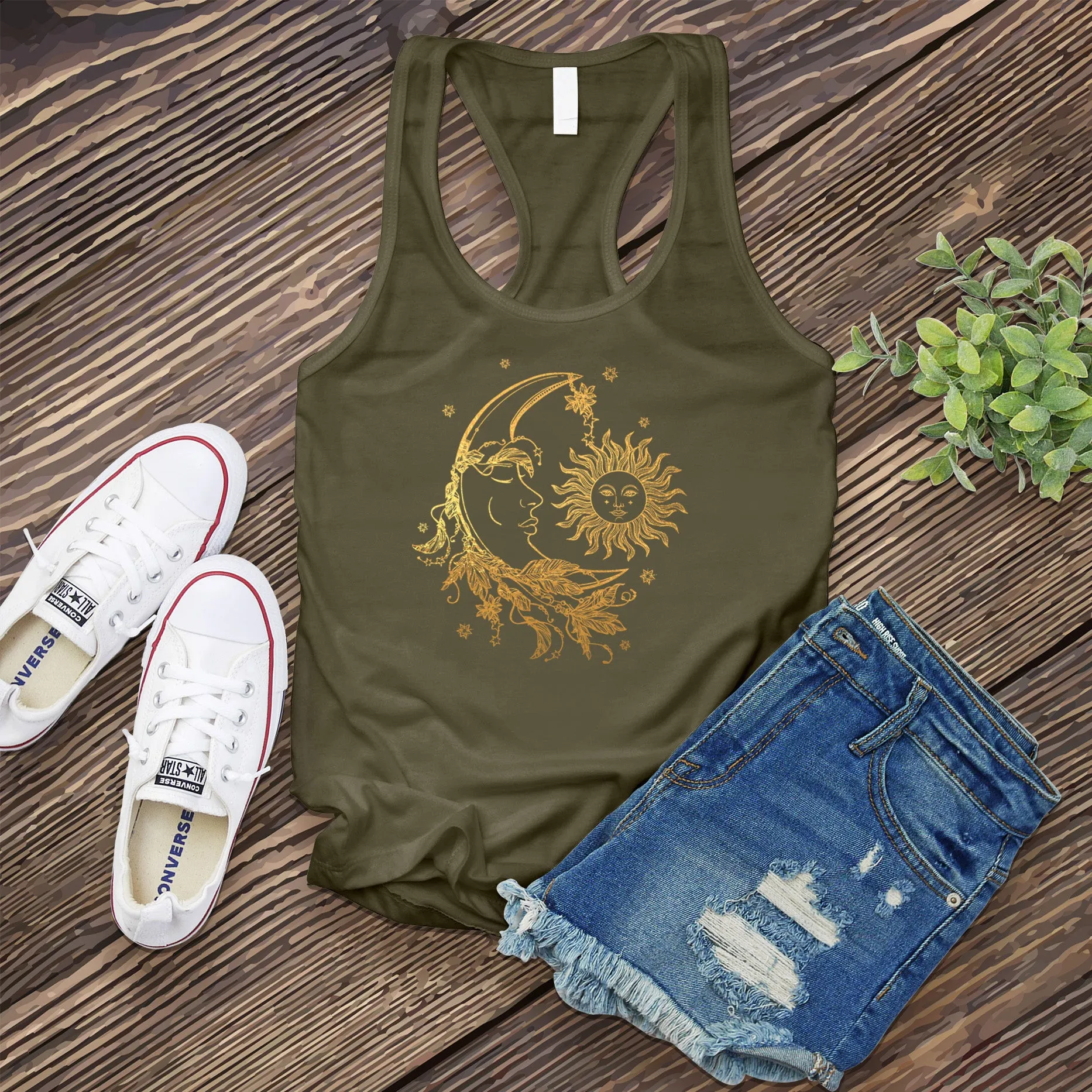 Sun And Moon Floral Star Women's Tank Top