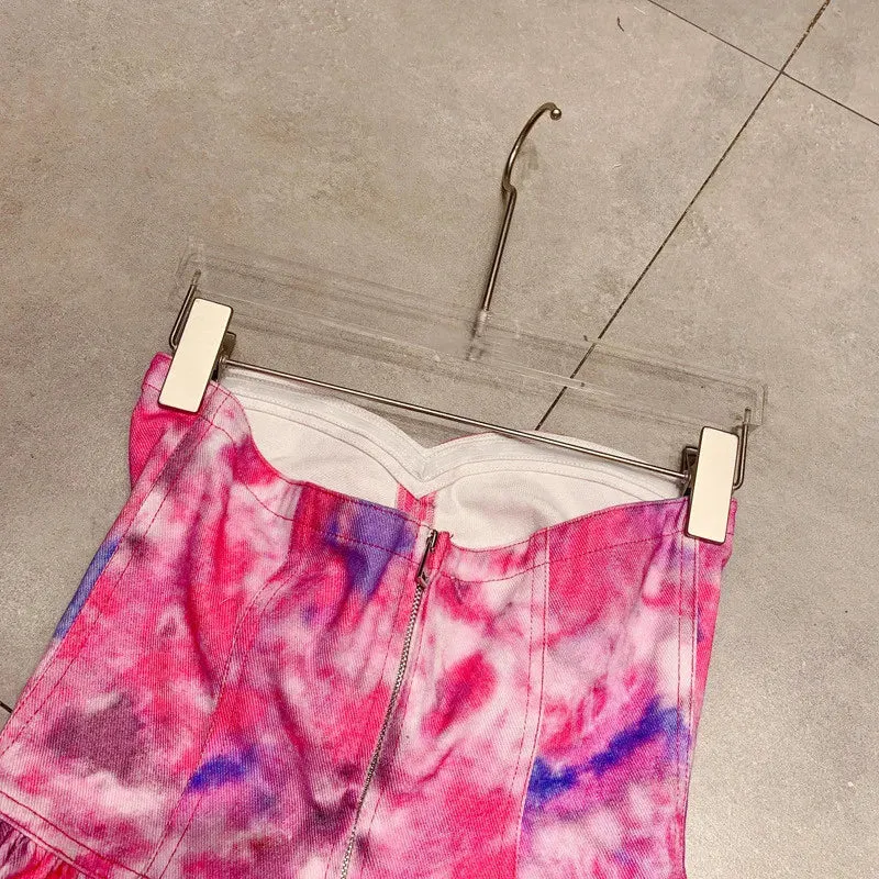 TAVIMART  -  Backless Sexy Pink Tie Dyed Tank Tops for Women Summer Fashion Denim Cropped Top Female Vests Y4038