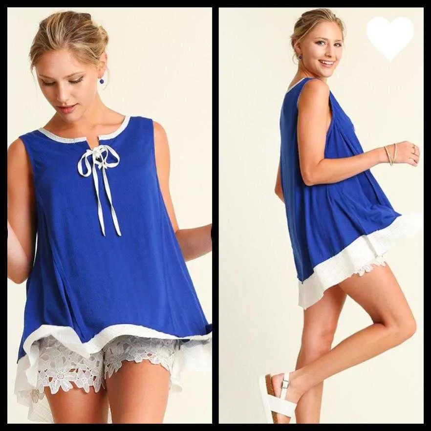 Umgee Sleeveless Swing Royal Blue Tank Top