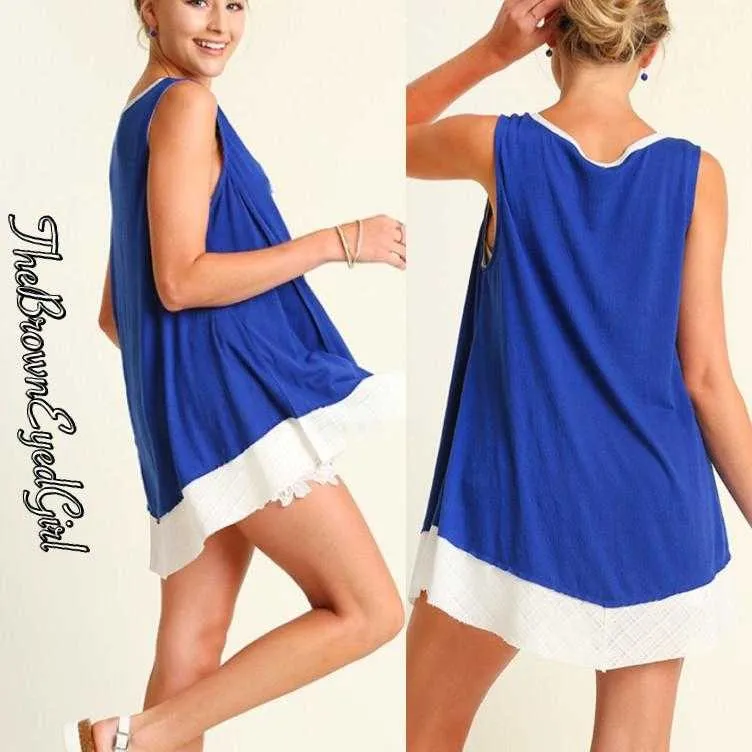 Umgee Sleeveless Swing Royal Blue Tank Top