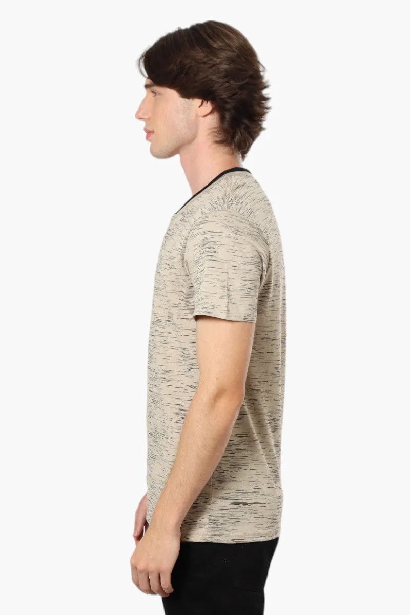 Urbanology Patterned V-Neck Henley Tee - Beige