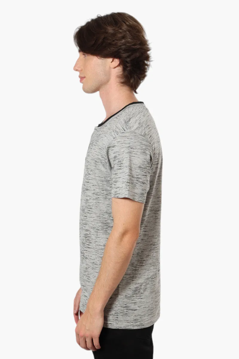 Urbanology Patterned V-Neck Henley Tee - Grey