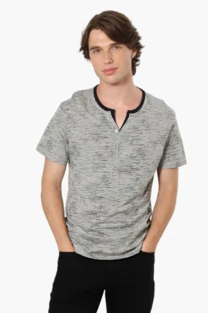 Urbanology Patterned V-Neck Henley Tee - Grey