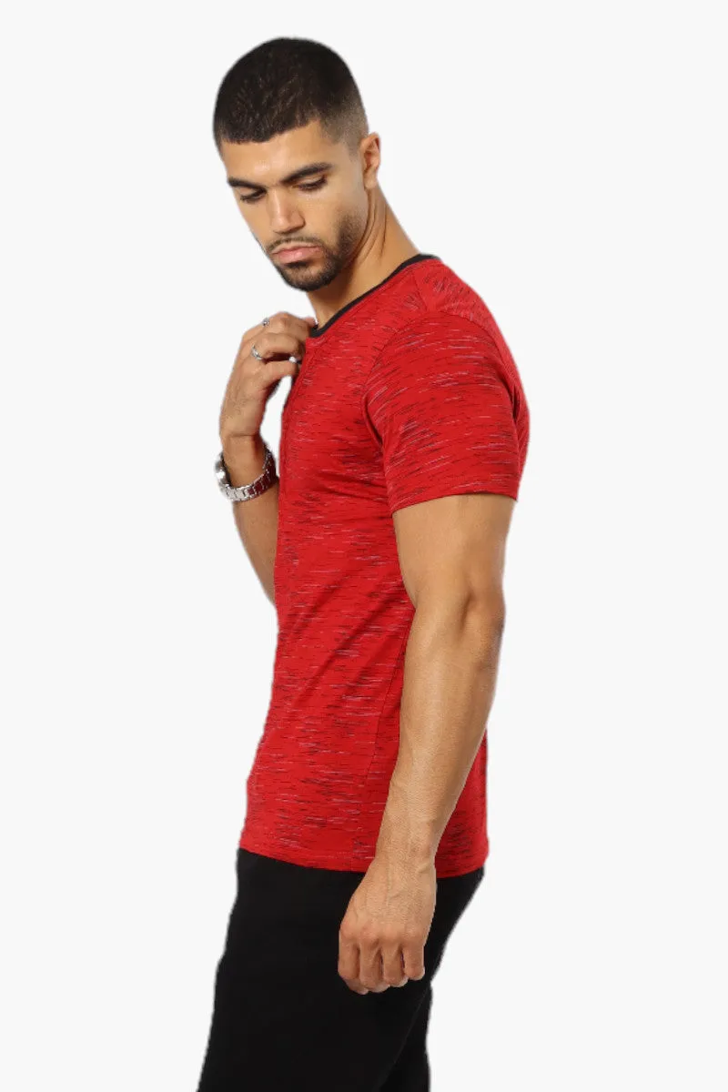 Urbanology Patterned V-Neck Henley Tee - Red