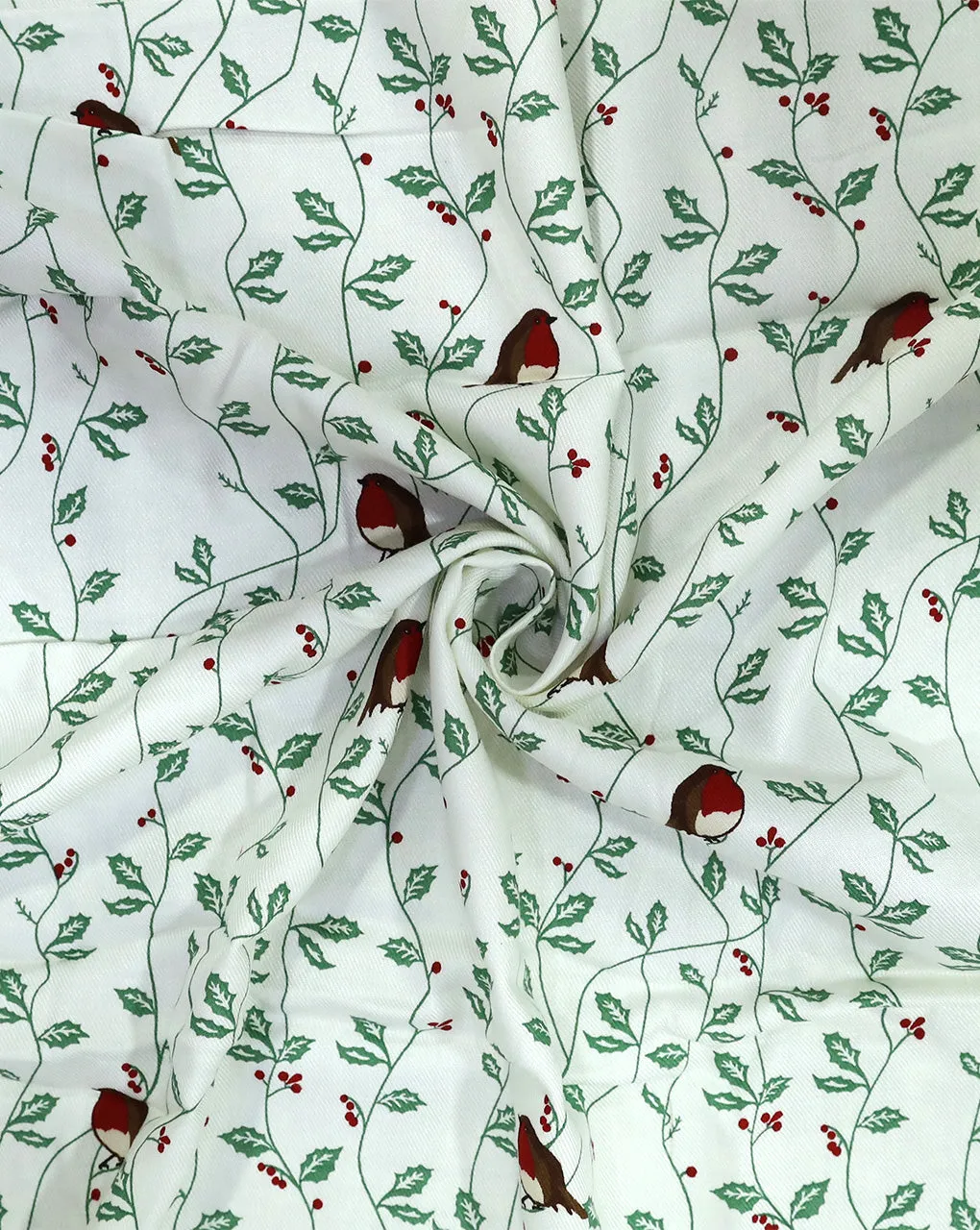 WHITE & GREEN LEAFS/BIRDS DESIGN PRINTED RAYON FABRIC