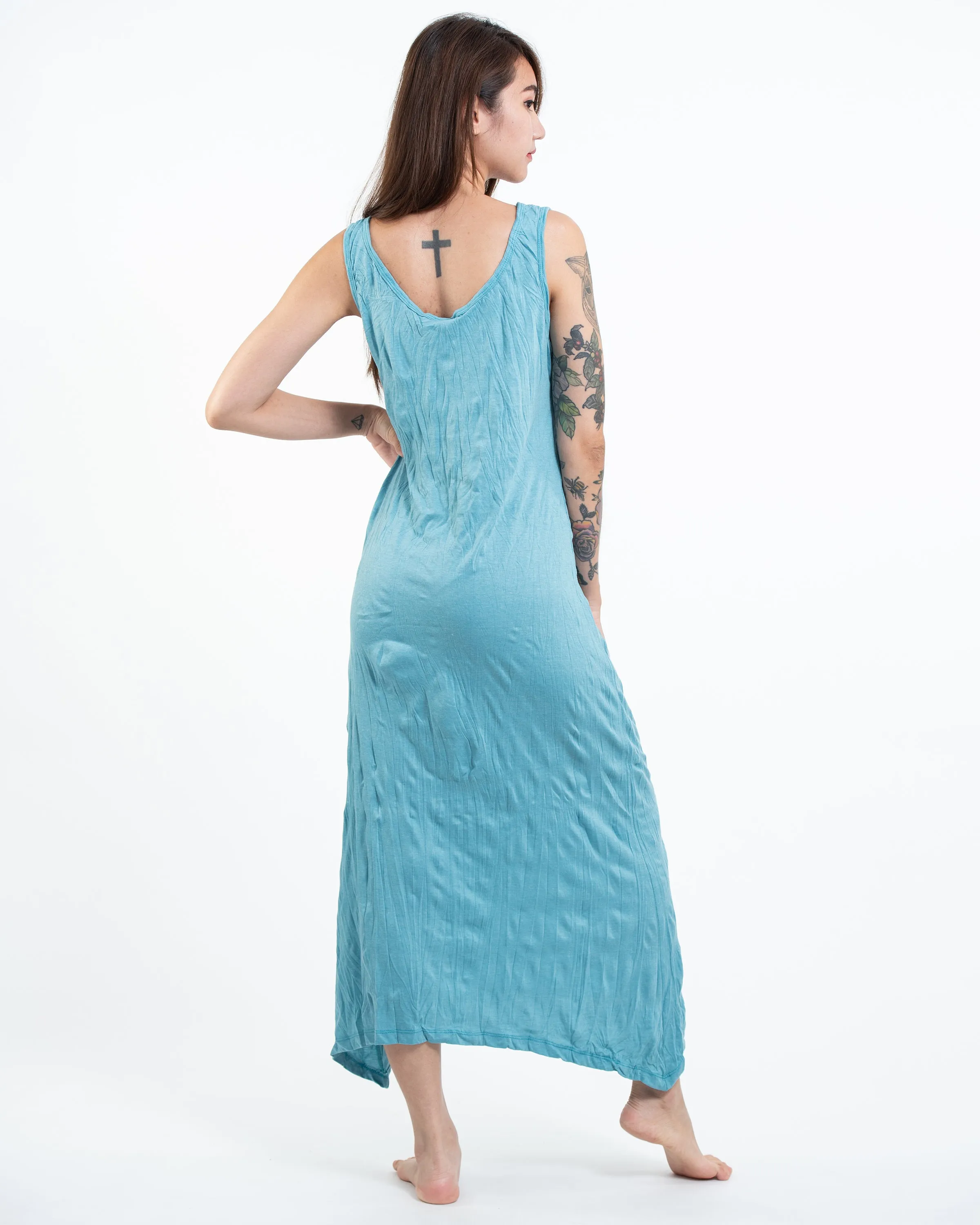 Womens Ganesh Chakra Long Tank Dress in Turquoise