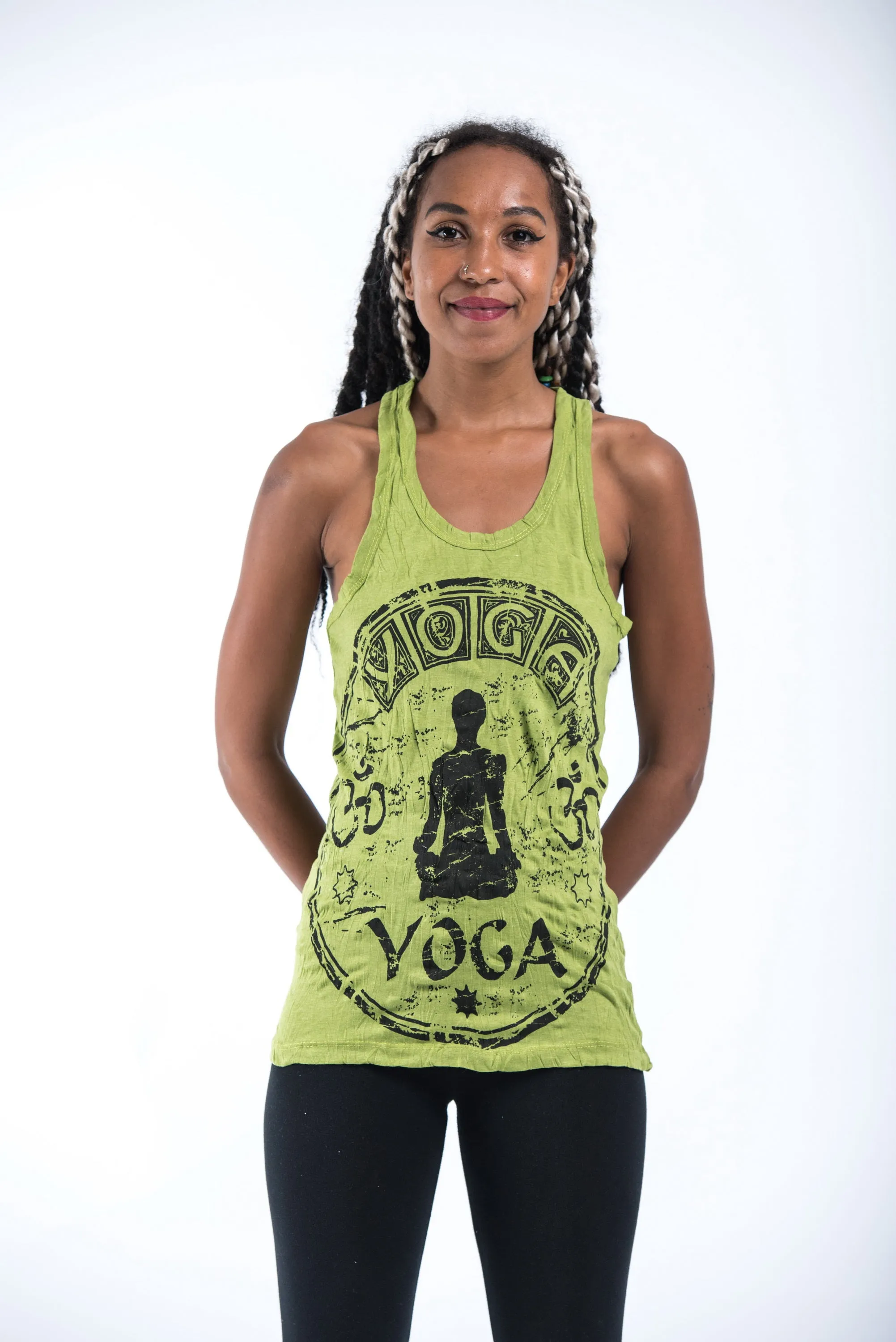 Womens Infinitee Yoga Stamp Tank Top in Lime