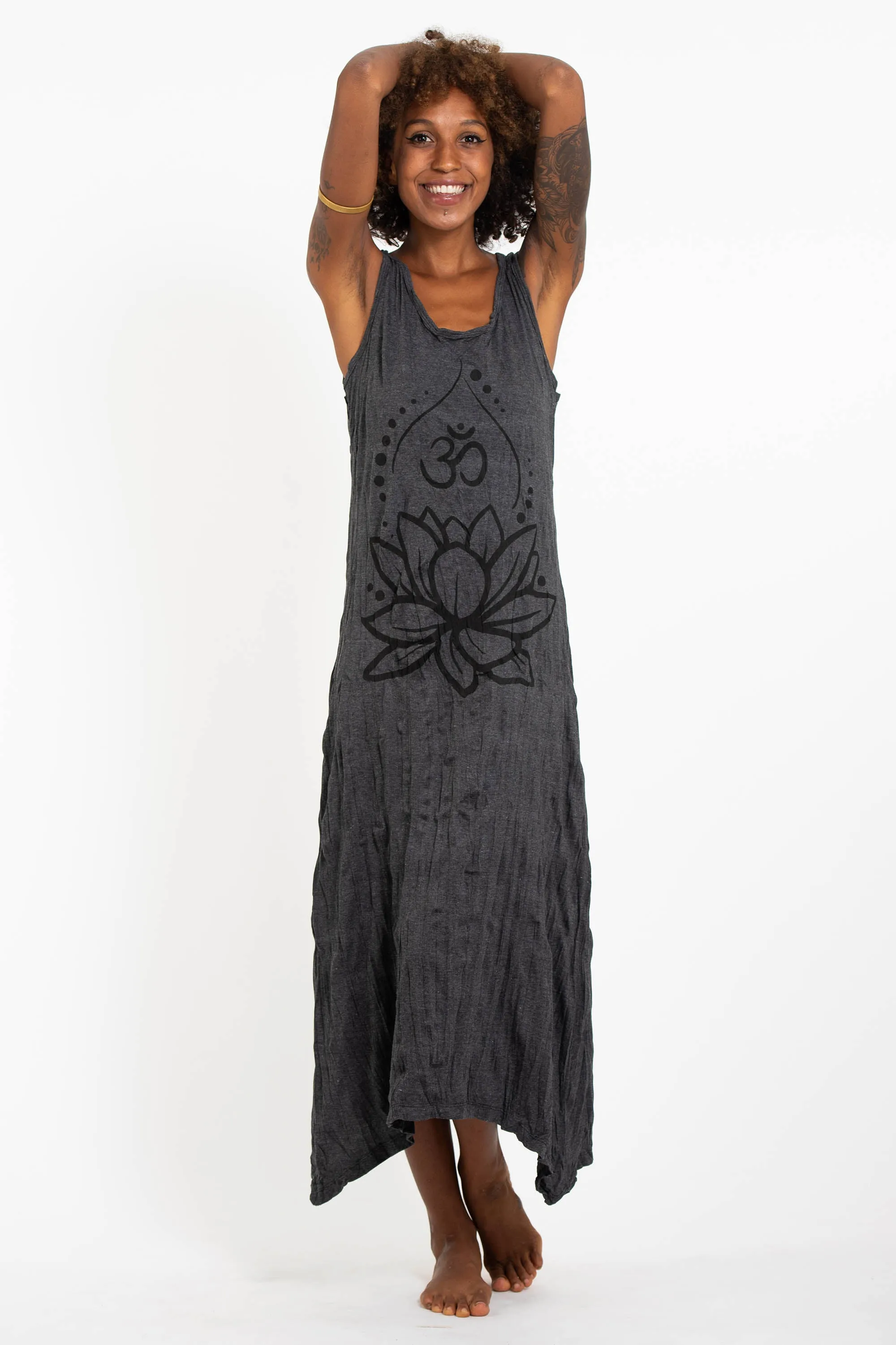 Womens Lotus Om Long Tank Dress in Black