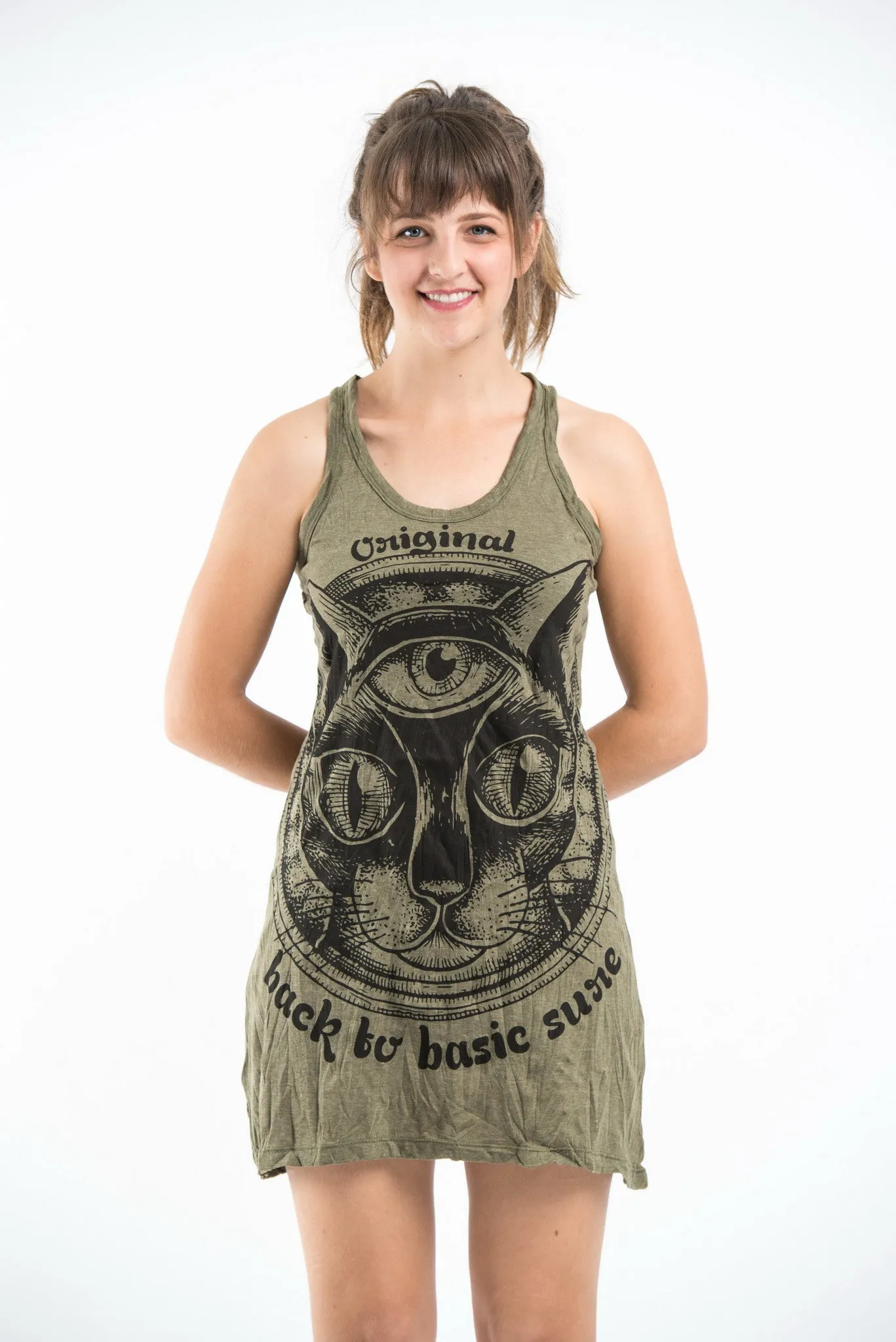 Womens Three Eyed Cat Tank Dress in Green