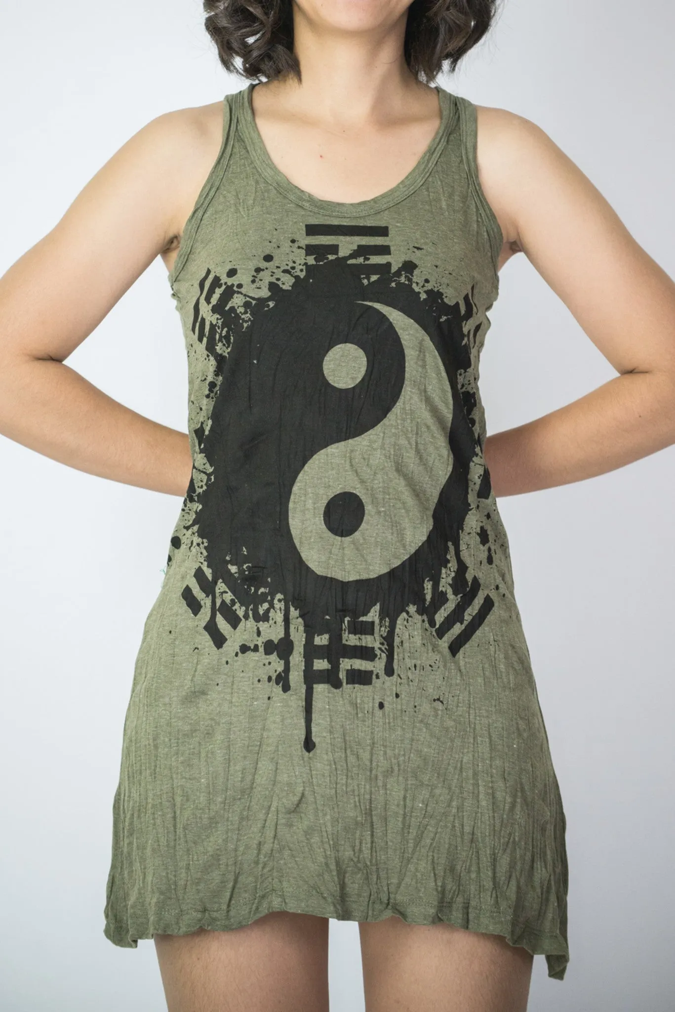 Womens Yin Yang Tank Dress in Green